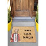 ontheclouds Dijital Baskılı Tamam Tamam İnandım İsmail Abi Desenli Dekoratif Kapı Önü Paspası, Krem-pembe-Beyaz