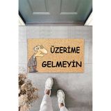 ontheclouds Dijital Baskılı Üzerime Gelmeyin Yazılı Dekoratif Kapı Önü Paspası, Kırmızı-Bej-Kahve