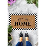 ontheclouds Dijital Baskılı Welcome Home Yazılı Dekoratif Kapı Önü Paspası, Bej-Siyah-Beyaz