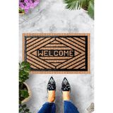 ontheclouds Dijital Baskılı Welcome Yazılı Geometrik Çerçeveli Dekoratif Kapı Önü Paspası, Siyah-Kahverengi