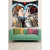 Ontheclouds Dünyadan Uzak Astronot Aşıklar Leke Tutmaz Kadife Dokulu Kumaş Duvar Örtüsü Duvar Halısı Tapestry, 140 x 140