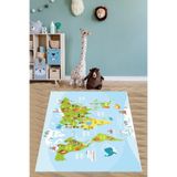 Ontheclouds Eğitici Harita Yıkanabilir Kaymaz Taban Leke Tutmaz Çocuk Odası Halısı, 80 x 350