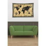 Ontheclouds Eski Dünya Haritası Leke Tutmaz Kadife Dokulu Kumaş Duvar Örtüsü Duvar Halısı Tapestry, 140 x 230
