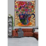 Ontheclouds Etnik Desen Çiçekli Fincan Leke Tutmaz Kumaş Duvar Örtüsü Duvar Halısı Tapestry, 100 x 140