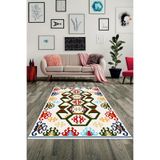 Ontheclouds Etnik Dokuma Kilim Petek Desen Dijital Baskılı Yıkanabilir Kaymaz Taban Modern Salon Halısı, 100 x 200