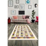 Ontheclouds Etnik Kilim Işleme Desenli Dijital Baskılı Yıkanabilir Kaymaz Taban Modern Salon Halısı, 130 x 180
