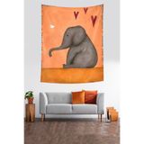 Ontheclouds Fil Ve Kuş Leke Tutmaz Kumaş Duvar Örtüsü Duvar Halısı Tapestry, 100 x 140