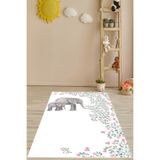 Ontheclouds Fil Ve Yavru Fil Desenli Yıkanabilir Kaymaz Taban Leke Tutmaz Çocuk Odası Halısı, 80 x 250