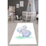 Ontheclouds Fil Ve Yavrusu Filli Kalp Çiçek Bulutlu Yıkanabilir Kaymaz Taban Leke Tutmaz Çocuk Odası Halısı, 160 x 250