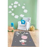 Ontheclouds Filli Balonlu Bulut Ay Desen Dijital Baskı Yıkanabilir Kaymaz Taban Fil Desenli Bebek Odası Halısı, 80 x 400
