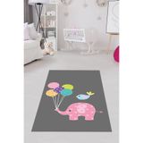Ontheclouds Filli Balonlu Kuşlu Dijital Baskı Yıkanabilir Kaymaz Taban Leke Tutmaz Fil Desenli Bebek Odası Halıs, 160 x 230