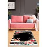 Ontheclouds Flamingo Çiçek Desenli Çerçeveli Dijital Baskı Yıkanabilir Kaymaz Taban Salon Halısı, 80 x 400