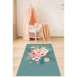 Ontheclouds Floral Çiçekli Minimal Bohem Tarz Yıkanabilir Kaymaz Taban Leke Tutmaz Çocuk Odası Halısık, 100 x 500 PNHC0284U