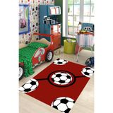 Ontheclouds Futbol Topu Desenli Bordo Yıkanabilir Kaymaz Taban Leke Tutmaz Çocuk Odası Halısı, 80 x 250