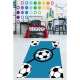 Ontheclouds Futbol Topu Desenli Mavi Yıkanabilir Kaymaz Taban Leke Tutmaz Çocuk Odası Halısı, 80 x 400