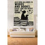 Ontheclouds Gazete Baskı Kitap Okuyan Kız Leke Tutmaz Kumaş Duvar Örtüsü Duvar Halısı Tapestry, 70 x 100