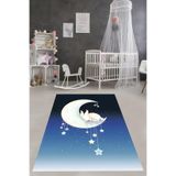 Ontheclouds Gece Ayda Uyuyan Tavşan Yıkanabilir Kaymaz Taban Leke Tutmaz Çocuk Odası Halısı, 100 x 250