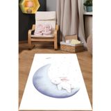Ontheclouds Gece Ayda Uyuyan Tavşan Yıldızlı Yıkanabilir Kaymaz Taban Leke Tutmaz Çocuk Odası Halısık, 130 x 180