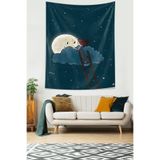 Ontheclouds Gece Gökyüzü Ve Aydaki Kız Leke Tutmaz Kumaş Duvar Örtüsü Duvar Halısı Tapestry, 100 x 140