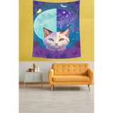 Ontheclouds Gece Ve Gündüzde Kedi Leke Tutmaz Kumaş Duvar Örtüsü Duvar Halısı Tapestry, 35 x 50