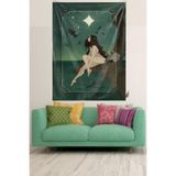 Ontheclouds Gecede Oturan Kız Leke Tutmaz Kadife Dokulu Kumaş Duvar Örtüsü Duvar Halısı Tapestry, 70 x 100
