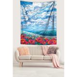 Ontheclouds Gelincik Tarlası Ve Bulut Dalgası Desen Leke Tutmaz Kumaş Duvar Örtüsü Duvar Halısı Tapestry, 70 x 100