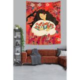 Ontheclouds Gelincikler Çiçekler Ve Huzurlu Kız Leke Tutmaz Kumaş Duvar Örtüsü Duvar Halısı Tapestry, 140 x 140