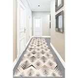 Ontheclouds Geometrik Çizgi Desenli Dijital Baskı Yıkanabilir Kaymaz Taban Etnik Kilim Desen Salon Halı, 100 x 150 Bej