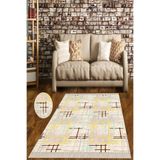 Ontheclouds Geometrik Çizgi Desenli Dijital Baskı Yıkanabilir Kaymaz Taban Etnik Kilim Desen Salon Halı, 80 x 50 MEG1332SAN