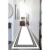 Ontheclouds Geometrik Desenli Dijital Baskı Yıkanabilir Kaymaz Taban Etnik Kilim Desen Salon Halı, 60 x 200 Ekru-Siyah