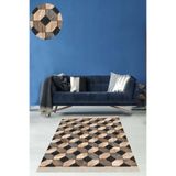 Ontheclouds Geometrik Desenli Dijital Baskı Yıkanabilir Kaymaz Taban Modern Kilim Desen Salon Halı, 120 x 180 MEG821KK