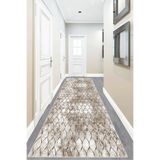 Ontheclouds Geometrik Desenli Dijital Baskı Yıkanabilir Kaymaz Taban Modern Kilim Desen Salon Halı (Bej), 60 x 200