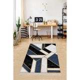 Ontheclouds Geometrik Desenli Gold Şeritli Dijital Baskı Yıkanabilir Kaymaz Taban Modern Salon Halısı, 180 x 250