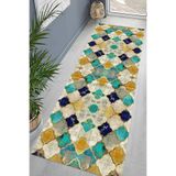 Ontheclouds Geometrik Desenli Osmanlı Motif Dijital Baskı Yıkanabilir Kaymaz Taban Kilim Model Salon Halısı, 100 x 350 Bej