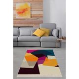 Ontheclouds Geometrik Desenli Renk Bloklu Dijital Baskı Yıkanabilir Kaymaz Taban Modern Salon Halısı, 100 x 400 MEG970P