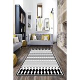 Ontheclouds Geometrik Etnik Çizgi Desenli Siyah Beyaz Dijital Baskı Yıkanabilir Kaymaz Taban Modern Salon Halısı, 160 x 250 AYH048AG