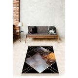 Ontheclouds Geometrik Mermer Desenli Gold Dijital Baskı Yıkanabilir Kaymaz Taban Leke Tutmaz Modern Salon Halısı, 100 x 150 BLT-S-018E
