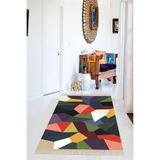 Ontheclouds Geometrik Şekiller Desenli Renkli Dijital Baskı Yıkanabilir Kaymaz Taban Kilim Model Salon Halısı, 80 x 250