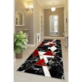 Ontheclouds Geometrik Üçgen Desenli Dijital Baskı Yıkanabilir Kaymaz Taban Modern Salon Halısı Ve Yolluk, 60 x 200 Siyah-Kırmızı