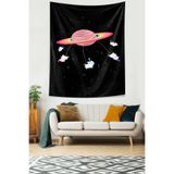 Ontheclouds Gezegen Astronot Kediler Siyah Leke Tutmaz Kumaş Duvar Örtüsü Duvar Halısı Tapestry, 70 x 100