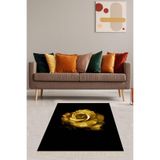 Ontheclouds Gold Gül Siyah Zeminli Desenli Dijital Baskı Yıkanabilir Kaymaz Taban Salon Halısı, 60 x 120