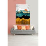 Ontheclouds Gold-Mavi Güneşin Doğuşu Sunset Leke Tutmaz Kadife Kumaş Duvar Örtüsü Duvar Halısı Tapestry, 140 x 140, 140 x 140 DWLL329D