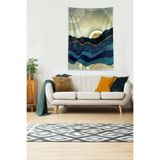 Ontheclouds Gold-Mavi Güneşin Doğuşu Sunset Leke Tutmaz Kadife Kumaş Duvar Örtüsü Duvar Halısı Tapestry, 140 x 230, 140 x 230 DWLL304C