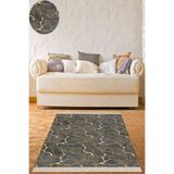 Ontheclouds Gold Yaprak Desenli Dijital Baskı Yıkanabilir Kaymaz Taban Klasik Salon Halısı Gri, 100 x 350