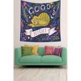 Ontheclouds Good Night Cat Sevimli Kadi Leke Tutmaz Kadife Dokulu Kumaş Duvar Örtüsü Duvar Halısı Tapestry, 35 x 50