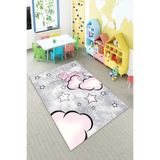 Ontheclouds Gri Ayıcık Ve Bulut Desenli Yıkanabilir Kaymaz Taban Leke Tutmazbebek Ve Çocuk Odası Halısı, 100 x 350