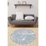 Ontheclouds Gri Beyaz Mermer Desen Çerçeve Dijital Baskı Yıkanabilir Kaymaz Taban Yuvarlak Salon Halısı, 100 x 100