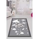 Ontheclouds Gri Bulut Üzerinde Sevimli Fil Ve Kuzu Yıkanabilir Kaymaz Taban Leke Tutmaz Çocuk Odası Halısı, 120 x 160