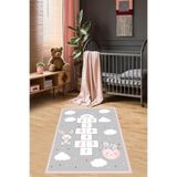 Ontheclouds Gri Dijital Baskılı Yıkanabilir Kaymaz Tabanlı Çocuk Odası Halısı, 80 x 500