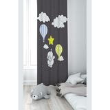ontheclouds Gri Fil Ve Bulut Desenli Bebek Çocuk Odası Fon Perdesi, 70 x 270, FONPRD2, füme